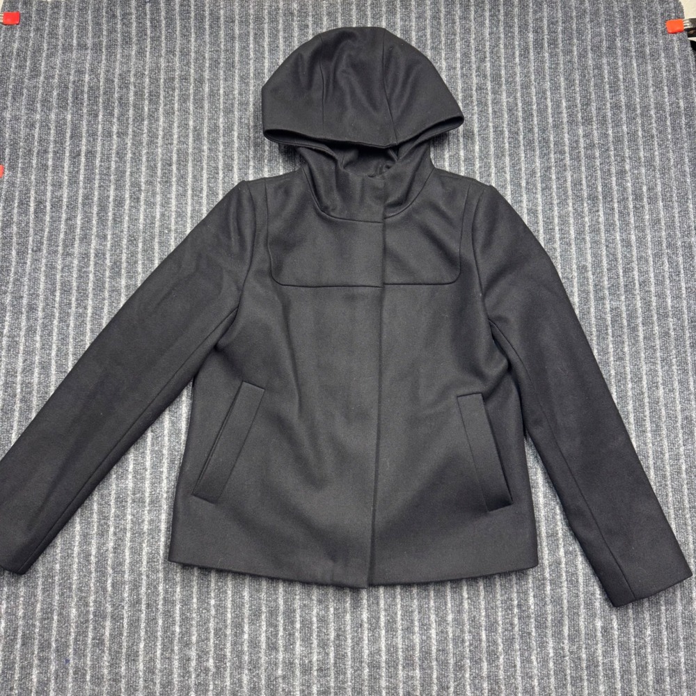 J.Crew Womens Melton Wool Hooded Jacket 6 Black Italian Fabric B4906 Coat